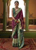 Silk Wine Casual Wear Printed Saree